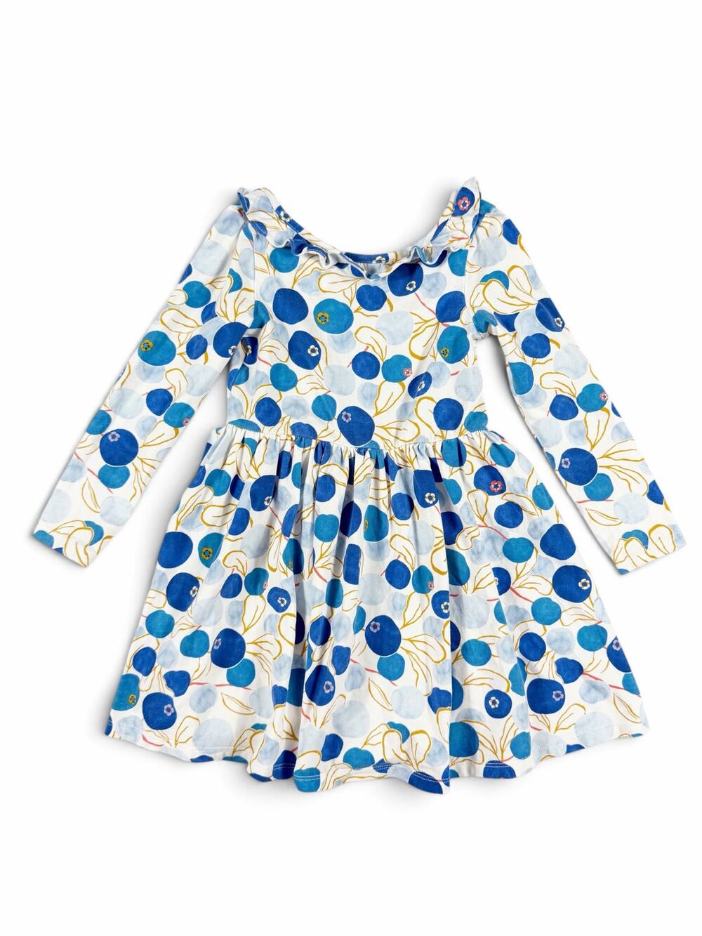 Tea Collection Blueberry Print Ruffle Neck Twirl Dress Blue White Size 4